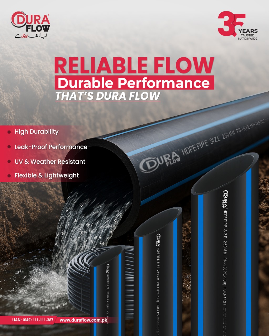 High-quality HDPE pipes used in Pakistan by Dura Flow